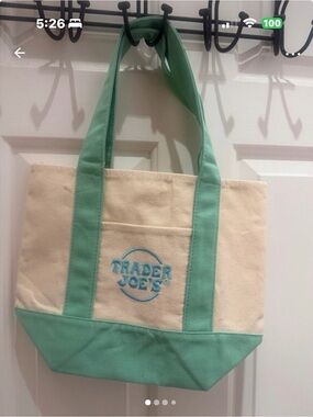 Trader Joe's Mint Green & Cream Canvas Tote